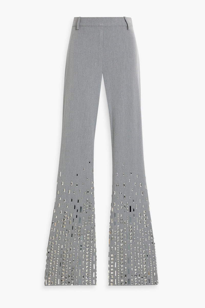 retrofête - crystal-embellished woven flared pants - gray - xs