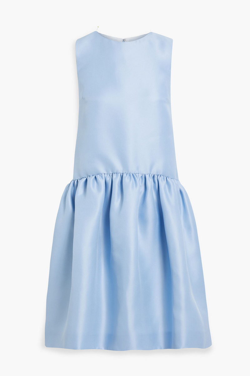 oscar de la renta - gathered duchesse silk-satin dress - blue - us 6