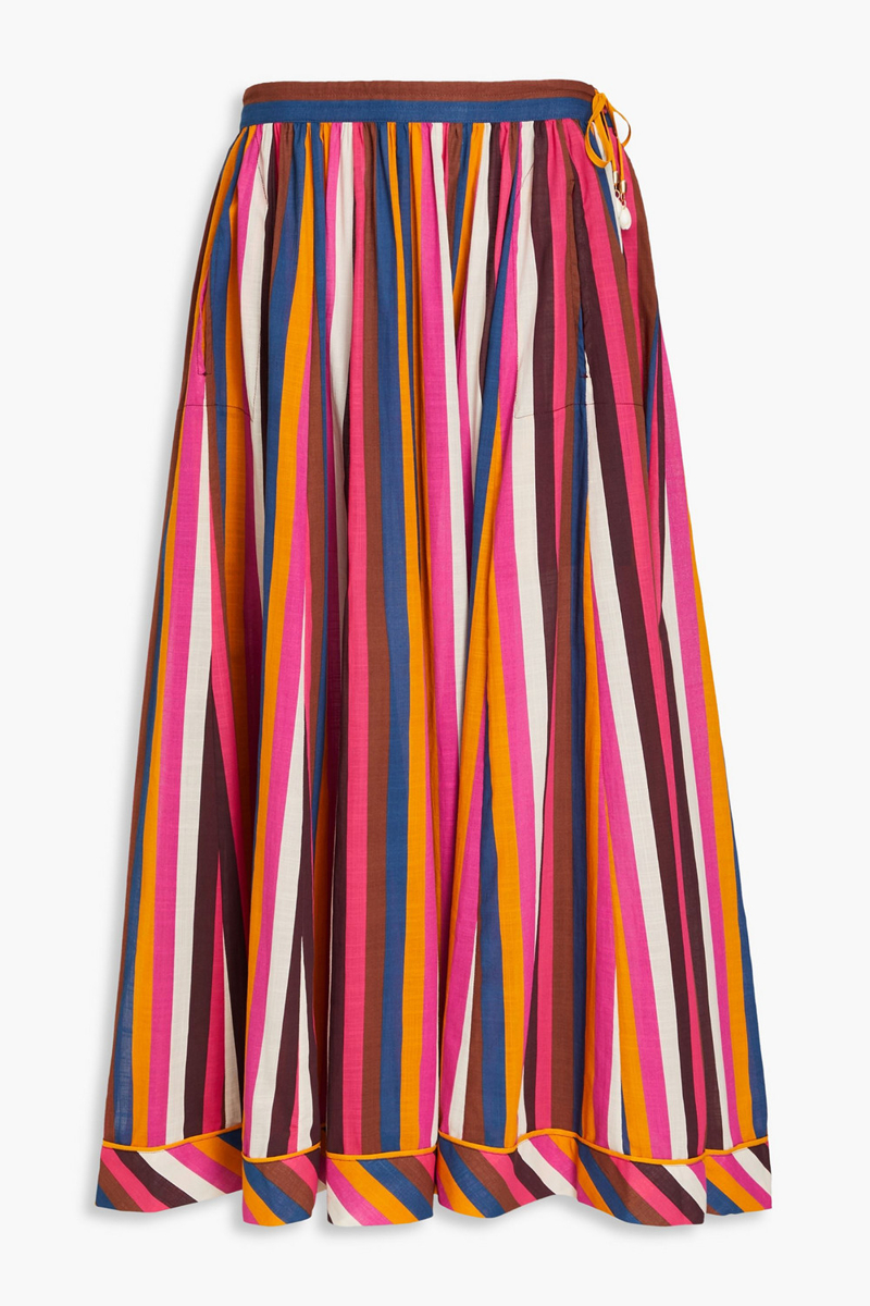zimmermann - embellished striped cotton-gauze midi skirt - multicolor - 1