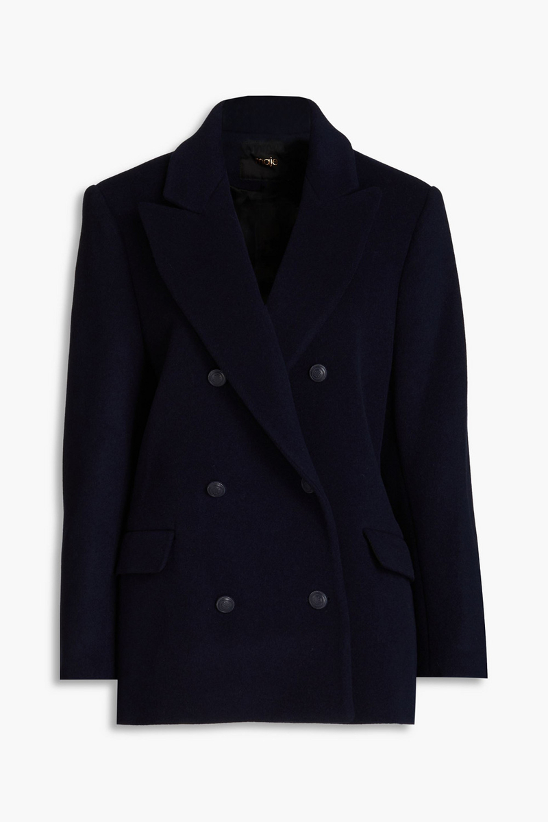maje - double-breasted wool-blend felt coat - blue - fr 38