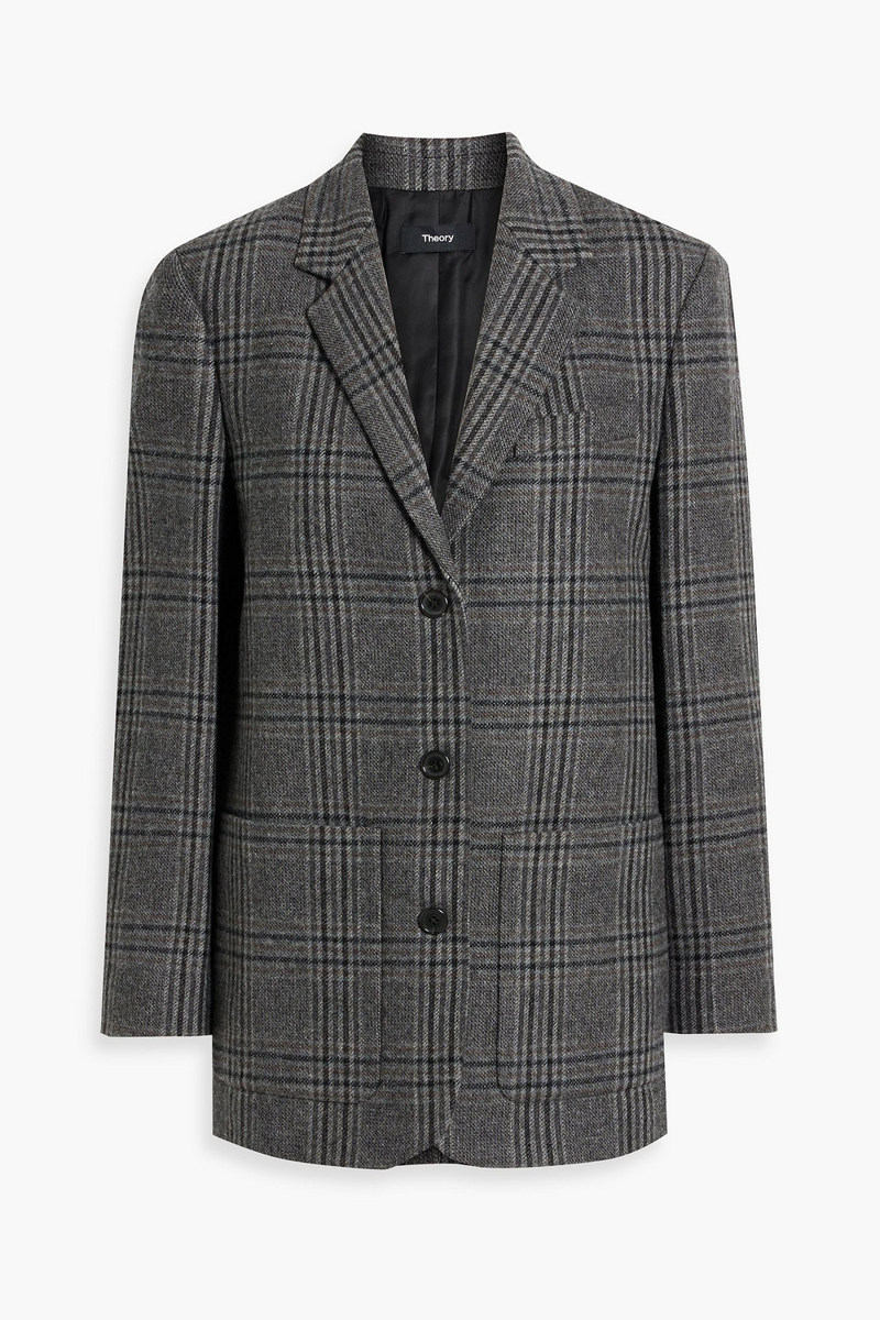 theory - prince of wales checked wool-blend blazer - gray - us 8