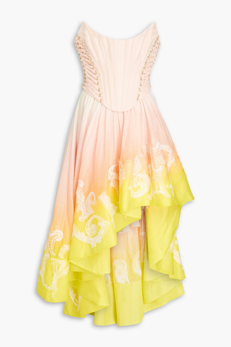 zimmermann - asymmetric dégradé linen and silk-blend gauze maxi dress - pink - 0