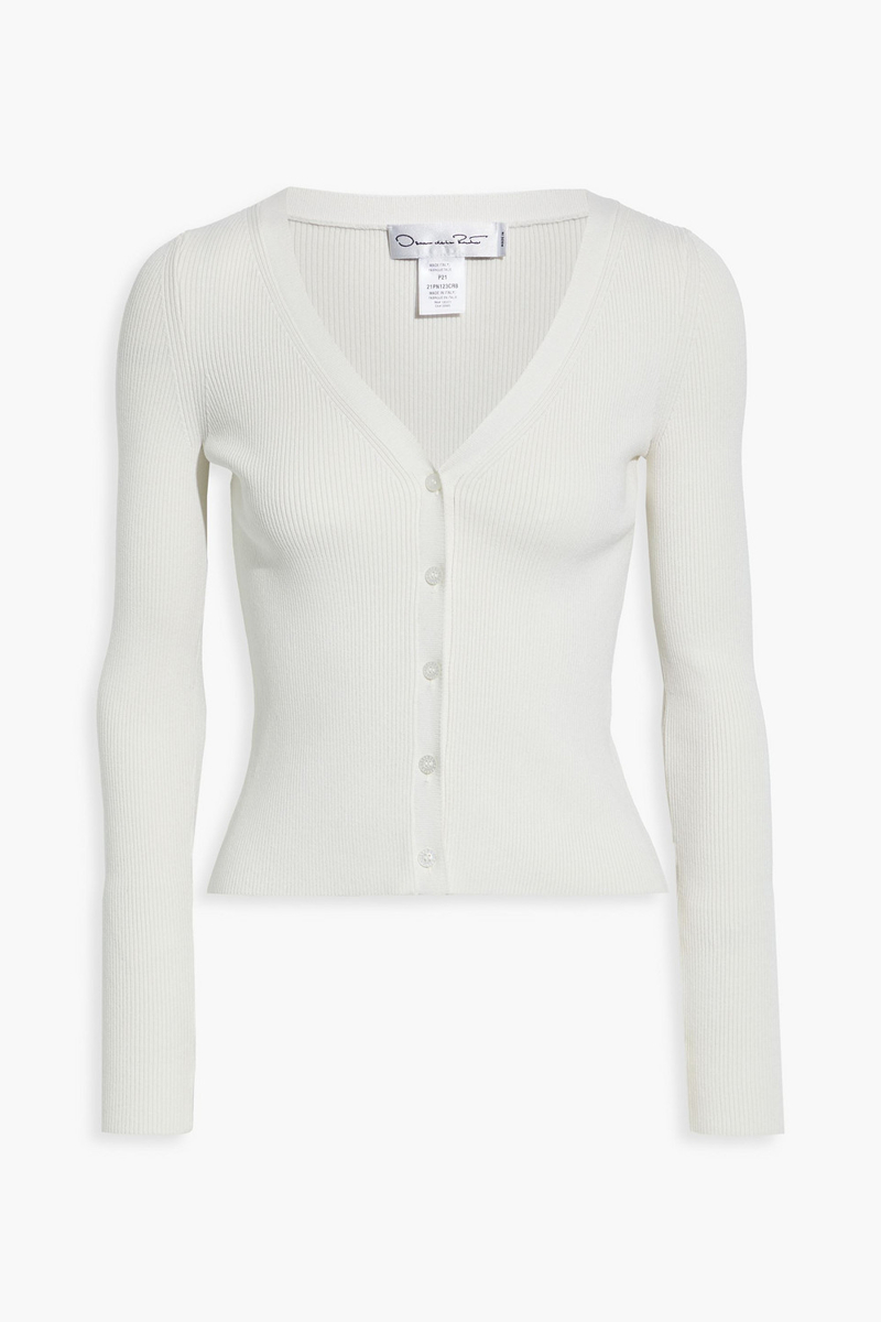 oscar de la renta - ribbed silk-blend sweater - white - m