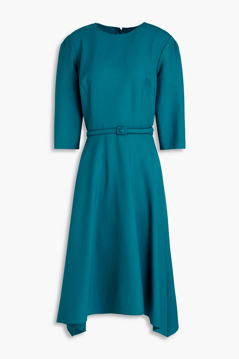 oscar de la renta - belted wool-blend crepe midi dress - blue - us 00