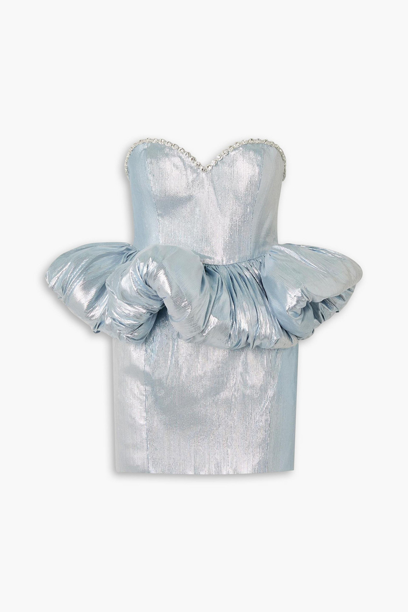 Miss Sohee - Strapless embellished lamé peplum mini dress - Metallic - UK 12