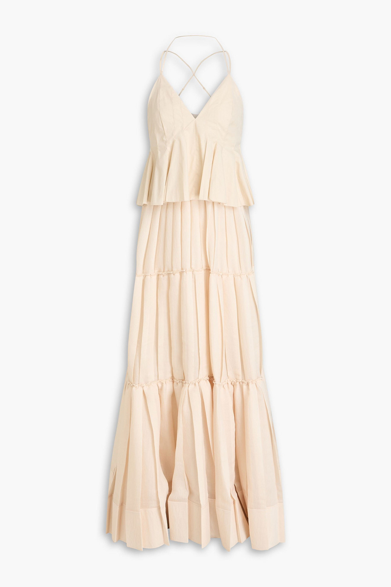 simkhai - delania tiered cotton-poplin and georgette maxi dress - white - us 0