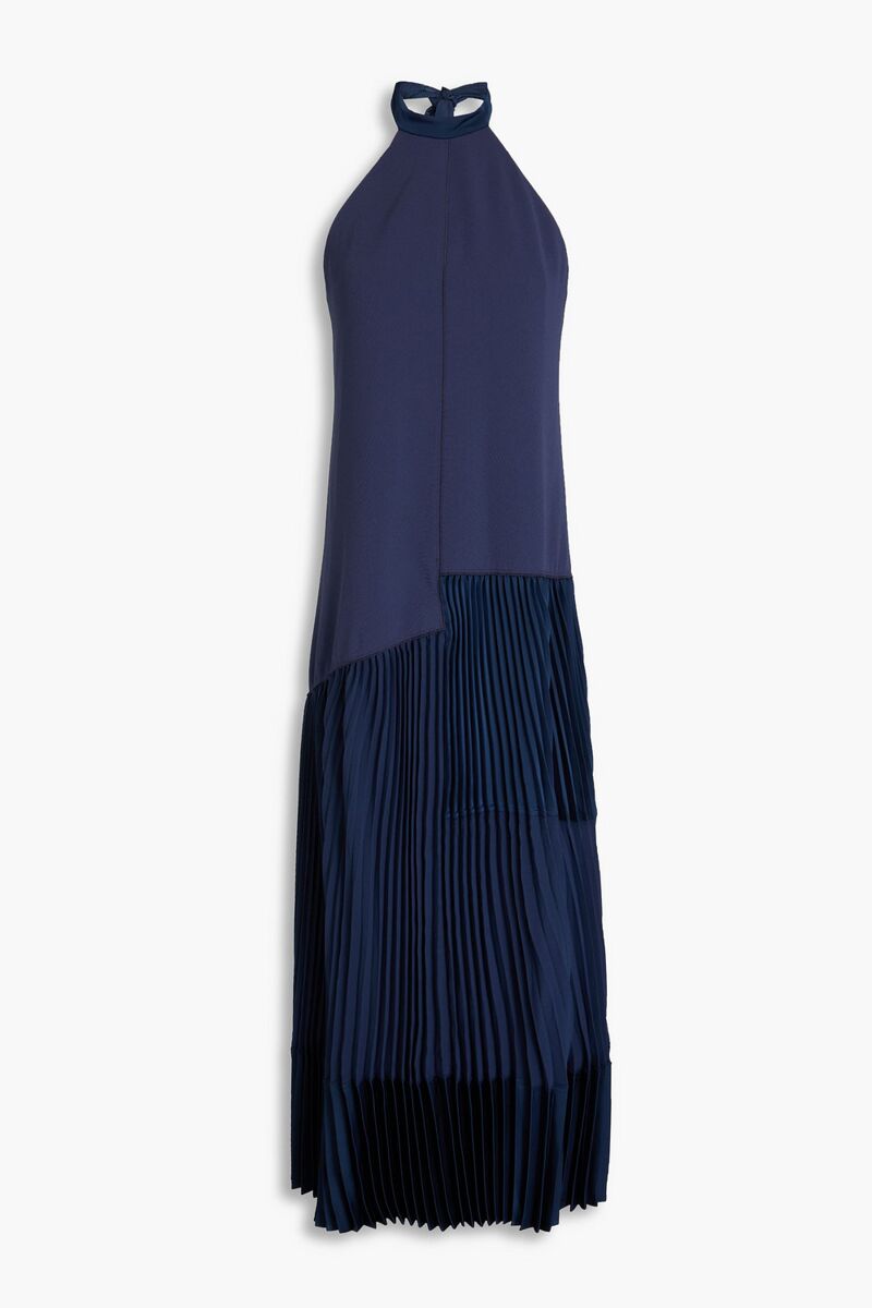 SIMKHAI - Hazel pleated satin and crepe halterneck midi dress - Blue - US 8