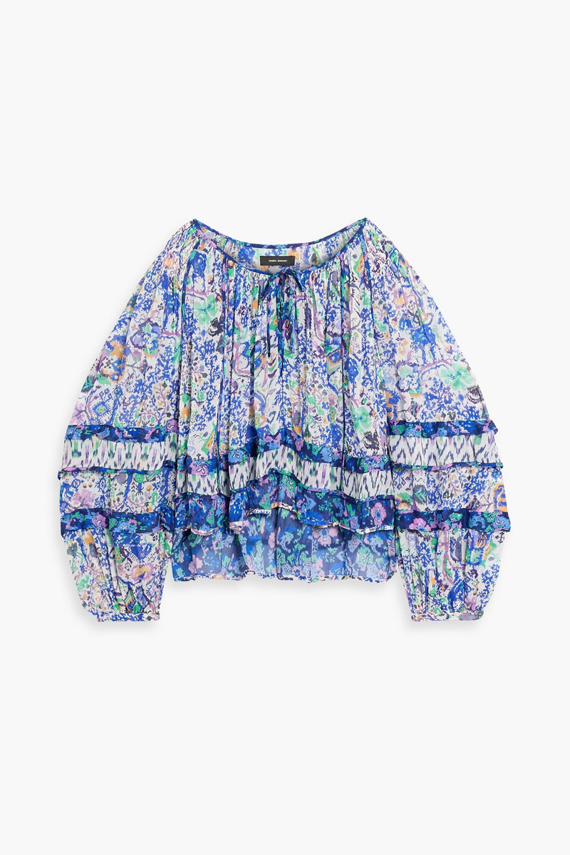 isabel marant - vozina ruffled printed georgette blouse - blue - fr 36