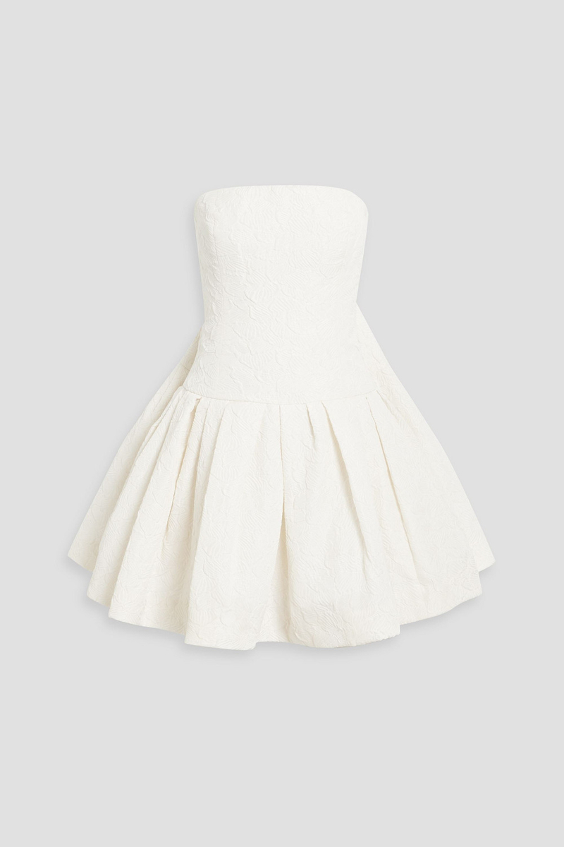 oscar de la renta - strapless pleated cloqué mini dress - white - us 10