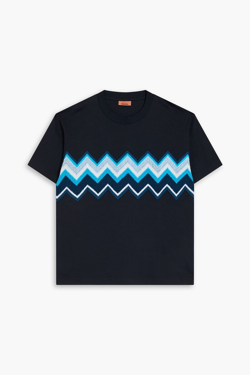 Missoni - Embroidered cotton-jersey T-shirt - Blue - M
