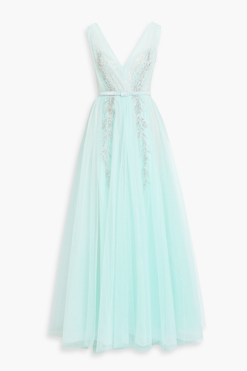 badgley mischka - embellished tulle gown - blue - us 4