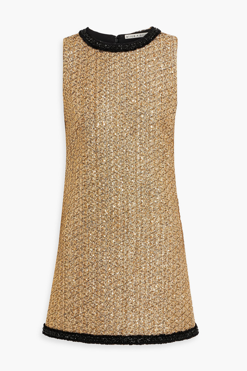 alice olivia - clyde embellished metallic tweed mini dress - metallic - us 8