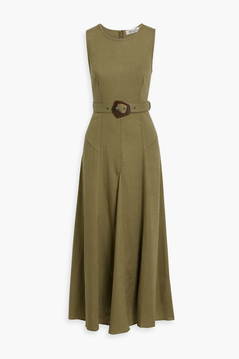 diane von furstenberg - elliot belted woven midi dress - green - xl