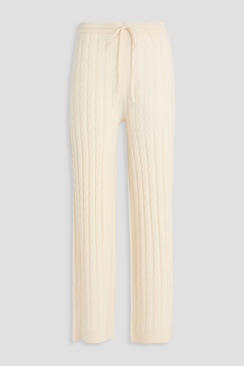 toteme - cable-knit wool and cashmere-blend wide-leg pants - white - l
