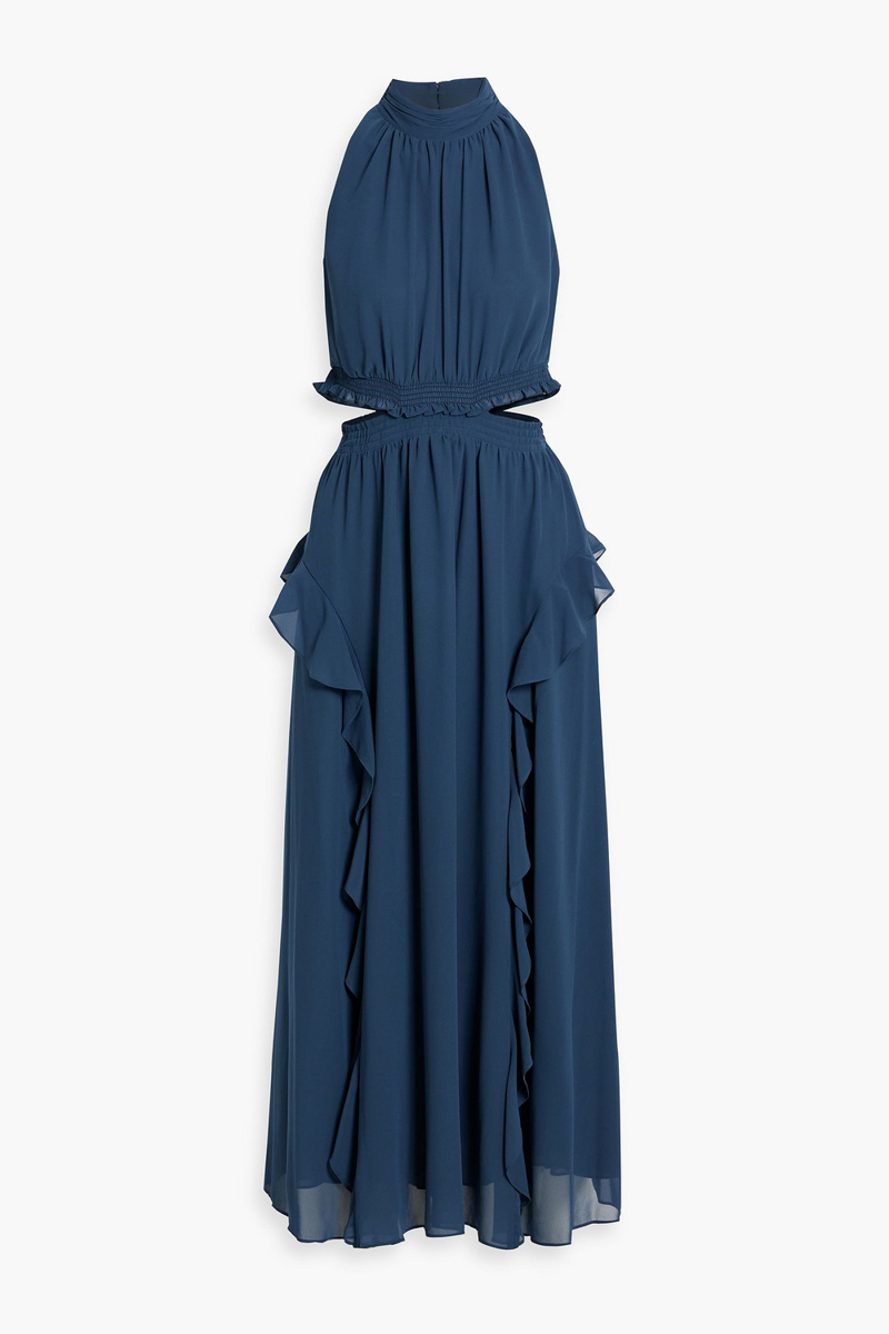 diane von furstenberg - rob cutout ruffled chiffon maxi dress - blue - us 00