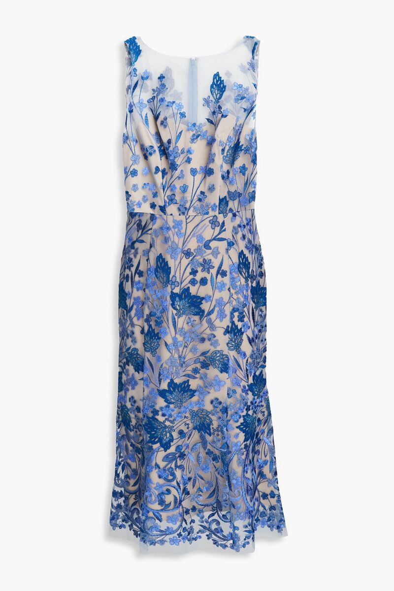 Marchesa Notte - Embroidered tulle dress - Blue - US 2