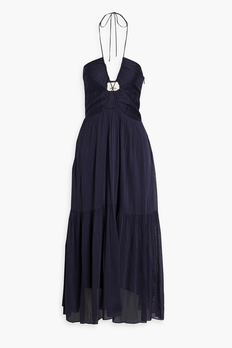 isabel marant - birona cutout cotton and silk-blend crepon halterneck maxi dress - blue - fr 40