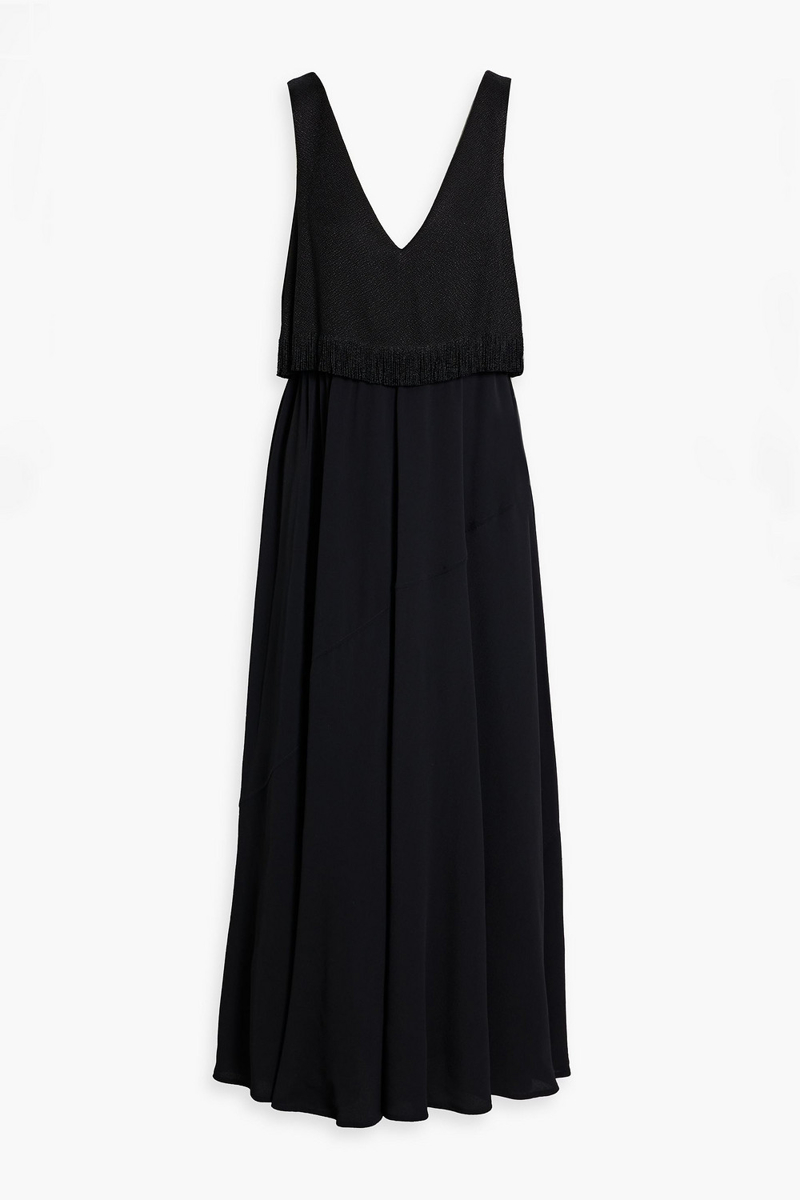 proenza schouler - lynda fringed bouclé-paneled crepe maxi dress - black - us 0