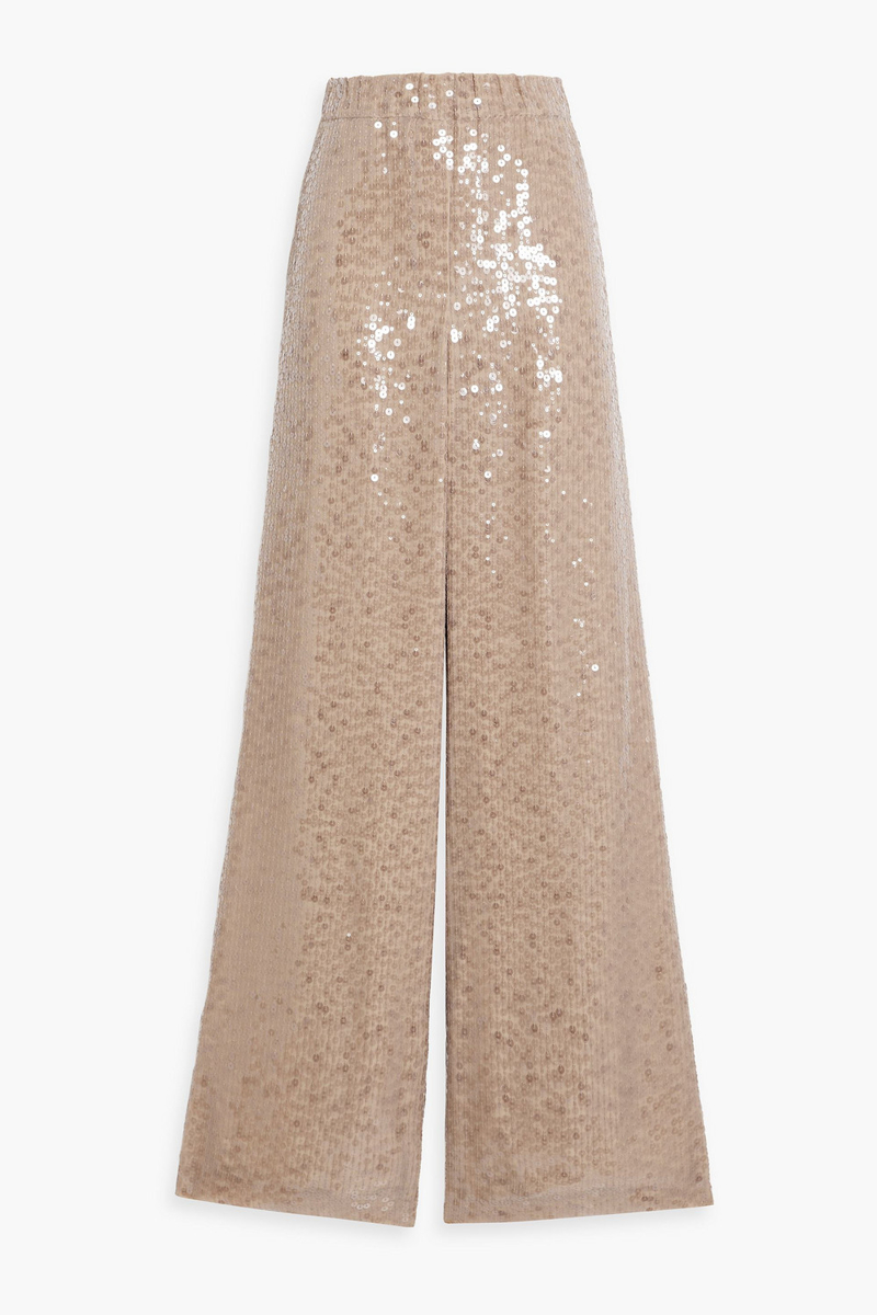brunello cucinelli - sequined silk-chiffon wide-leg pants - neutral - it 50