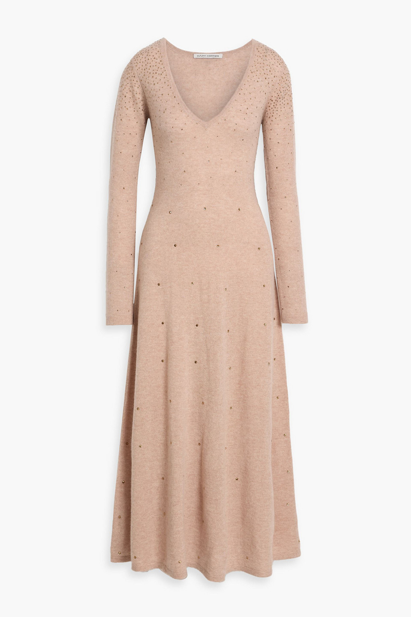 autumn cashmere - bead-embellished cashmere midi dress - neutral - s