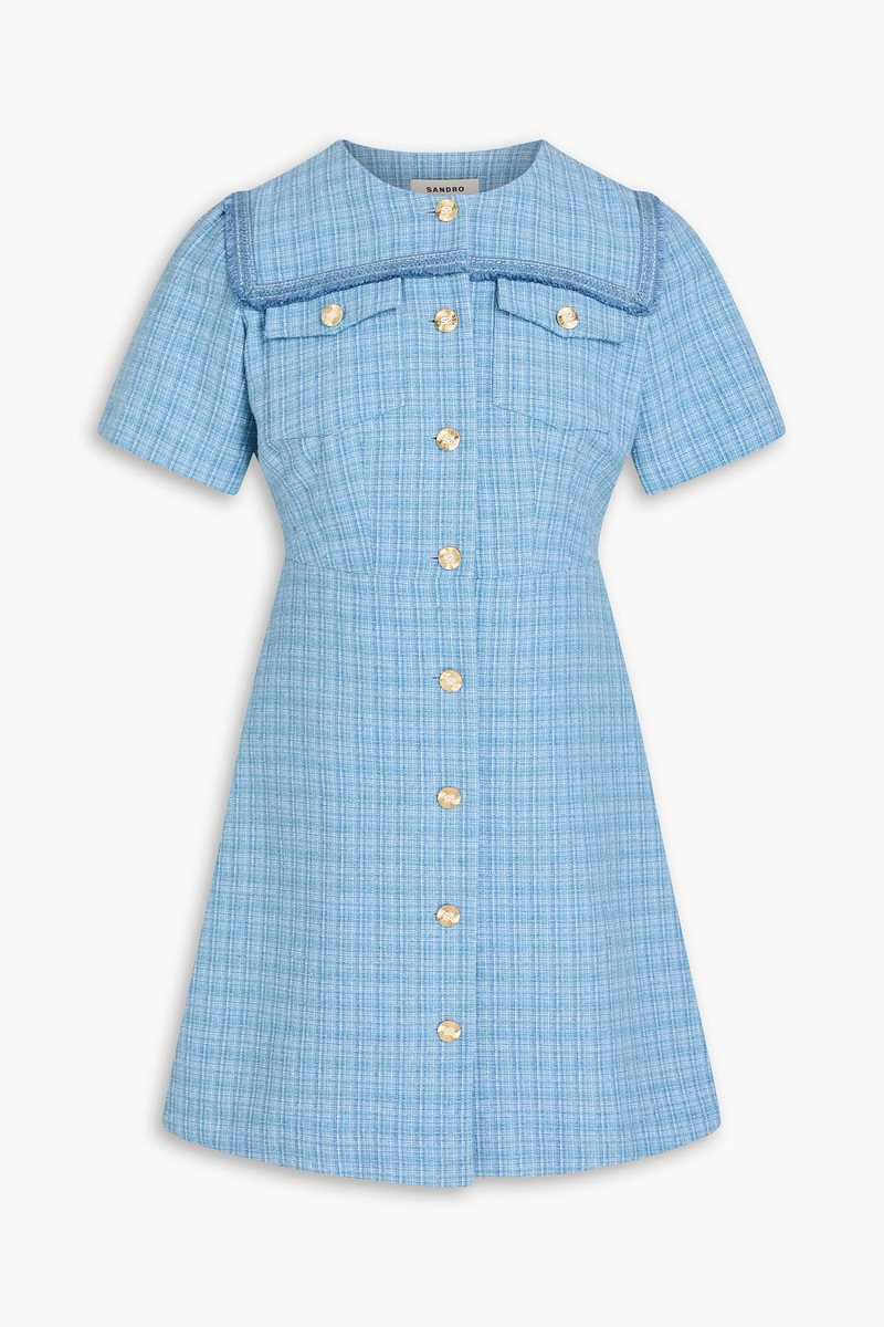 sandro - cotton-blend tweed mini dress - blue - fr 34