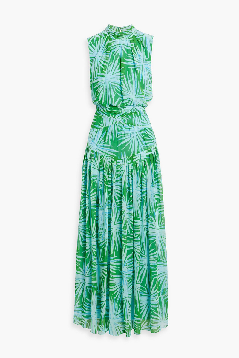 diane von furstenberg - menon pleated printed chiffon maxi dress - green - us 00
