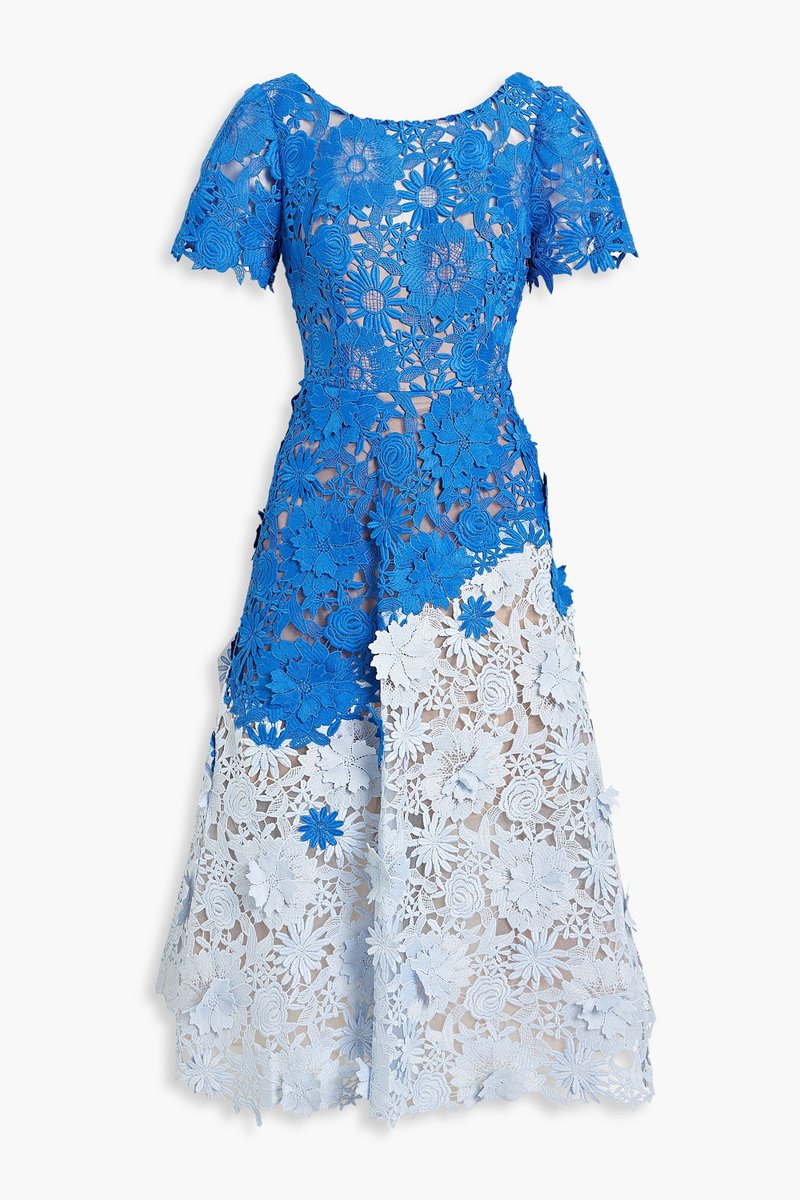 Marchesa Notte - Two-tone guipure lace midi dress - Blue - US 2