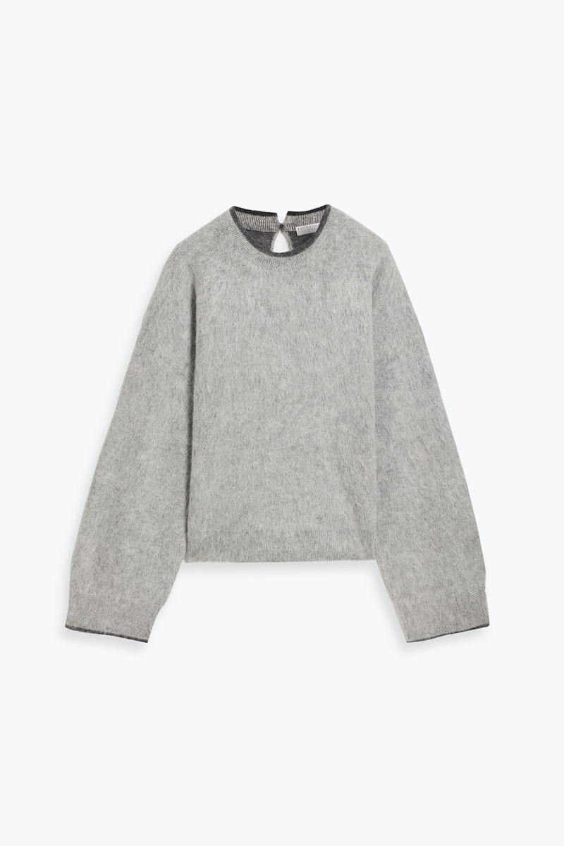 brunello cucinelli - bead-embellished brushed knitted sweater - gray - m