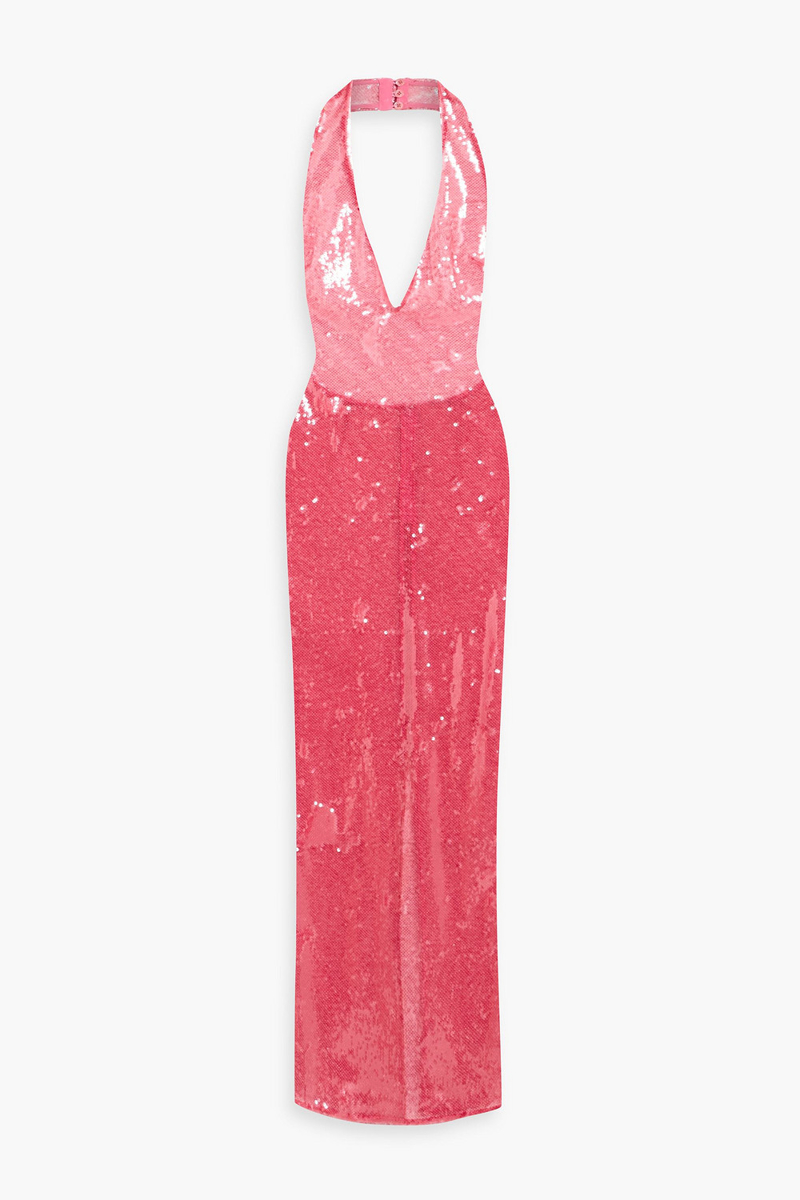 lapointe - sequined tulle halterneck maxi dress - pink - us 00