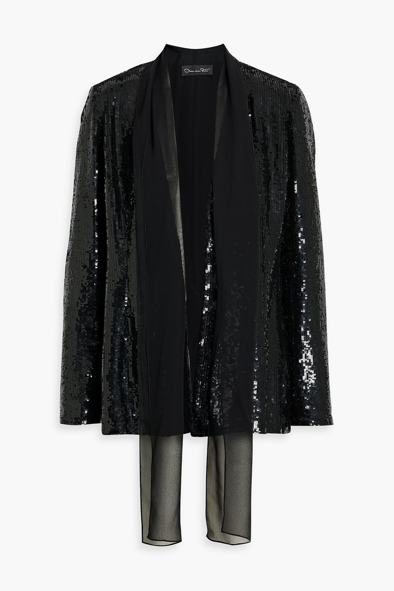 oscar de la renta - sequined silk-chiffon blazer - black - us 4