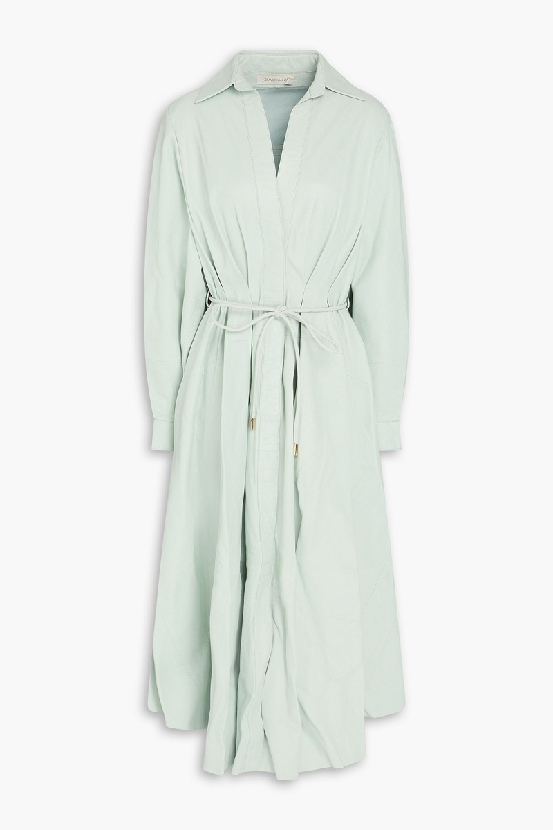zimmermann - pleated leather midi shirt dress - green - 3