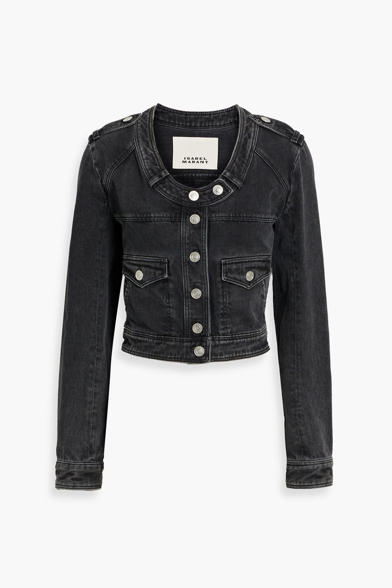 isabel marant - valene cropped denim jacket - gray - fr 42