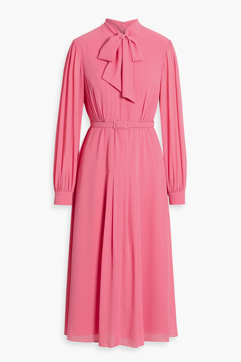 mikael aghal - pussy-bow belted crepe midi dress - pink - us 8