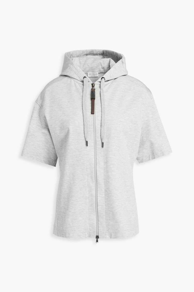 brunello cucinelli - bead-embellished cotton-blend jersey hoodie - gray - m