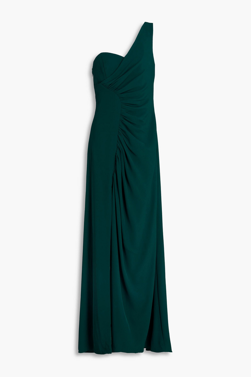 halston - verdianna one-shoulder ruched crepe gown - green - us 14