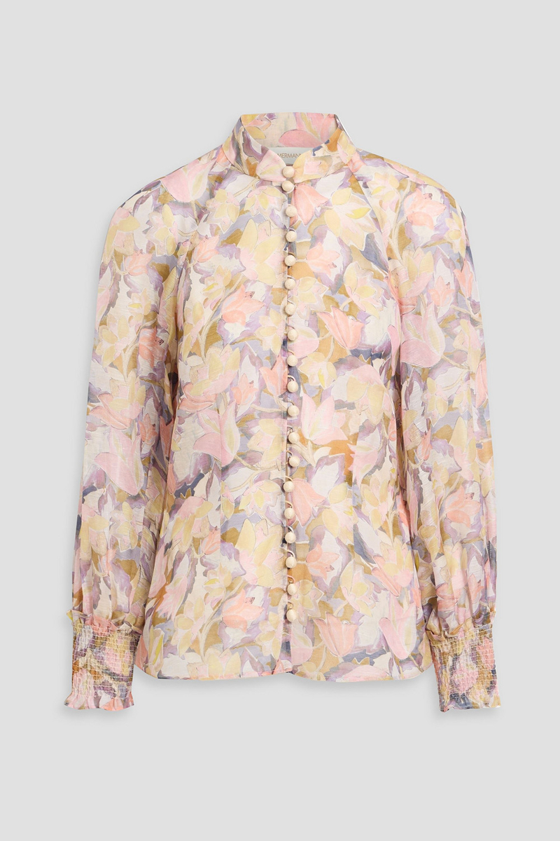 zimmermann - floral-print linen and silk blend-gauze blouse - white - 0