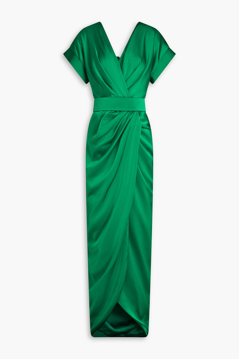 rhea costa - jaya belted draped satin maxi dress - green - it 40