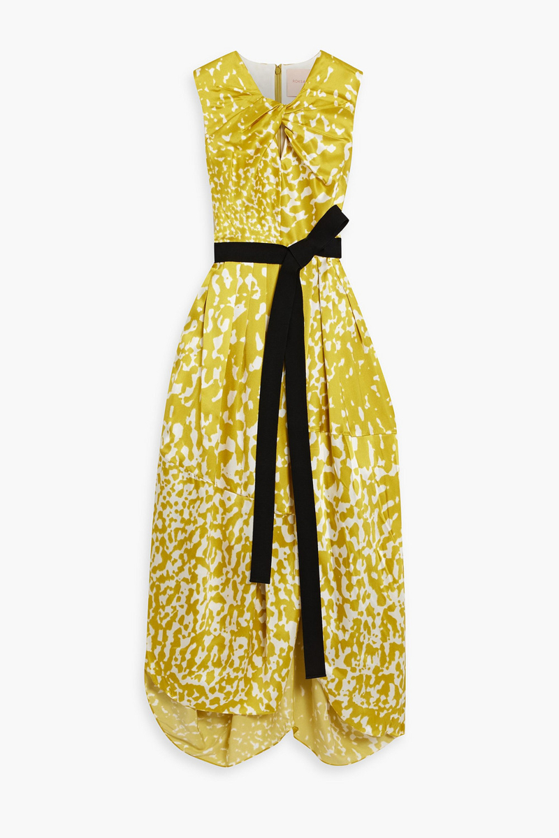 roksanda - alana pleated printed silk-satin midi dress - yellow - uk 8