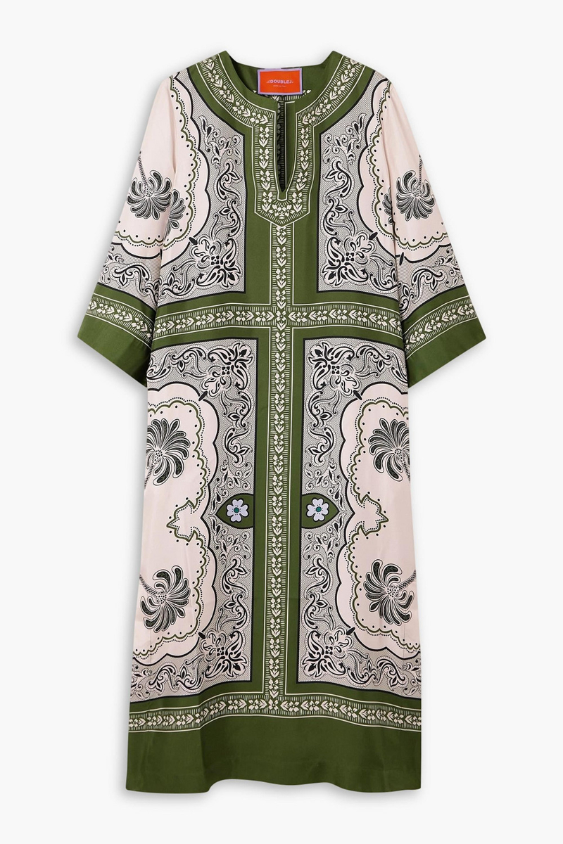 la double j. - printed silk-satin twill kaftan - green - xxs