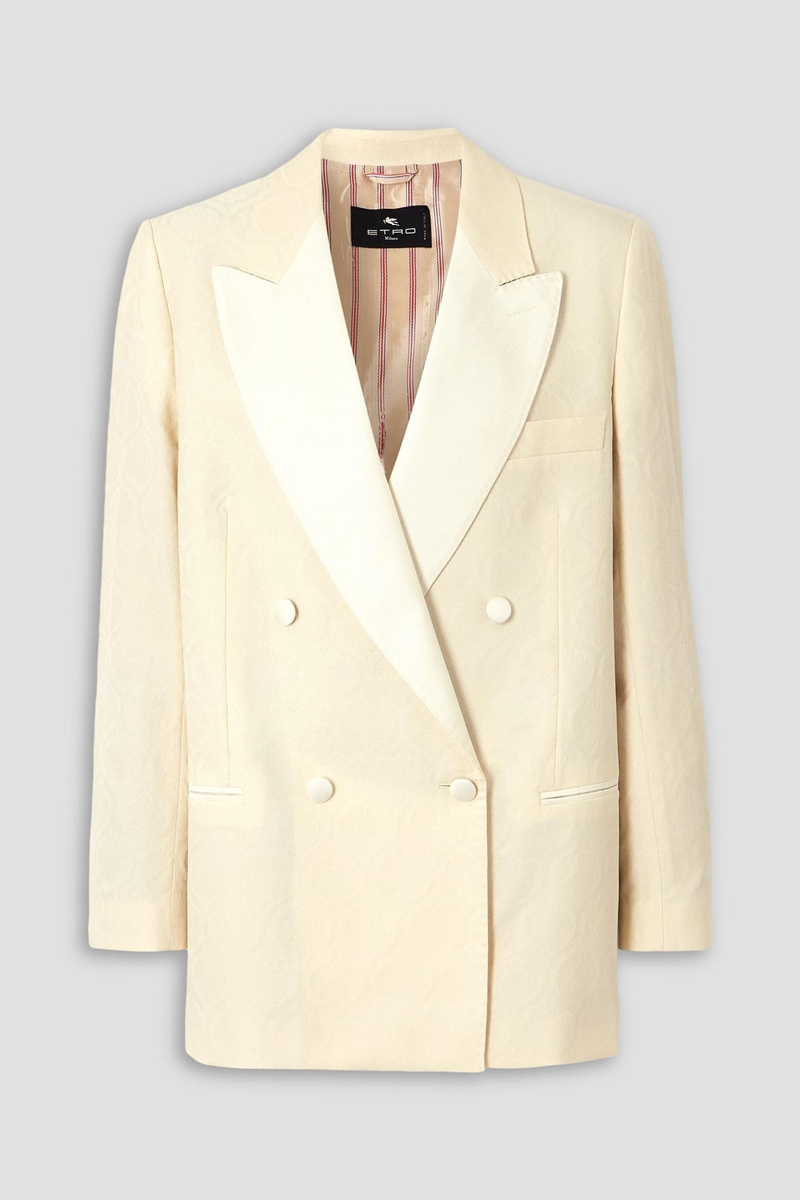 etro - double-breasted cotton and wool-blend jacquard blazer - white - it 42