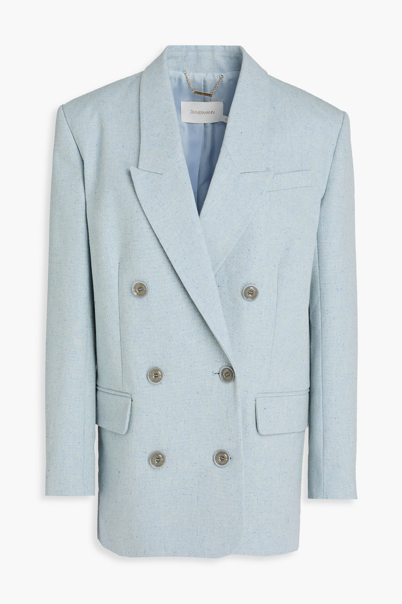 zimmermann - double-breasted donegal cotton and silk-blend canvas blazer - blue - 00