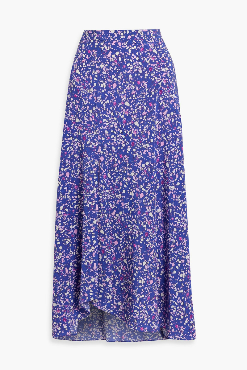 isabel marant - sakura asymmetric printed stretch-silk maxi skirt - blue - fr 34