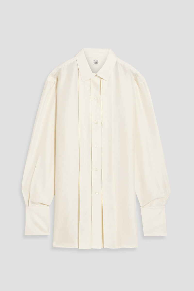 toteme - pleated silk shirt - white - fr 34