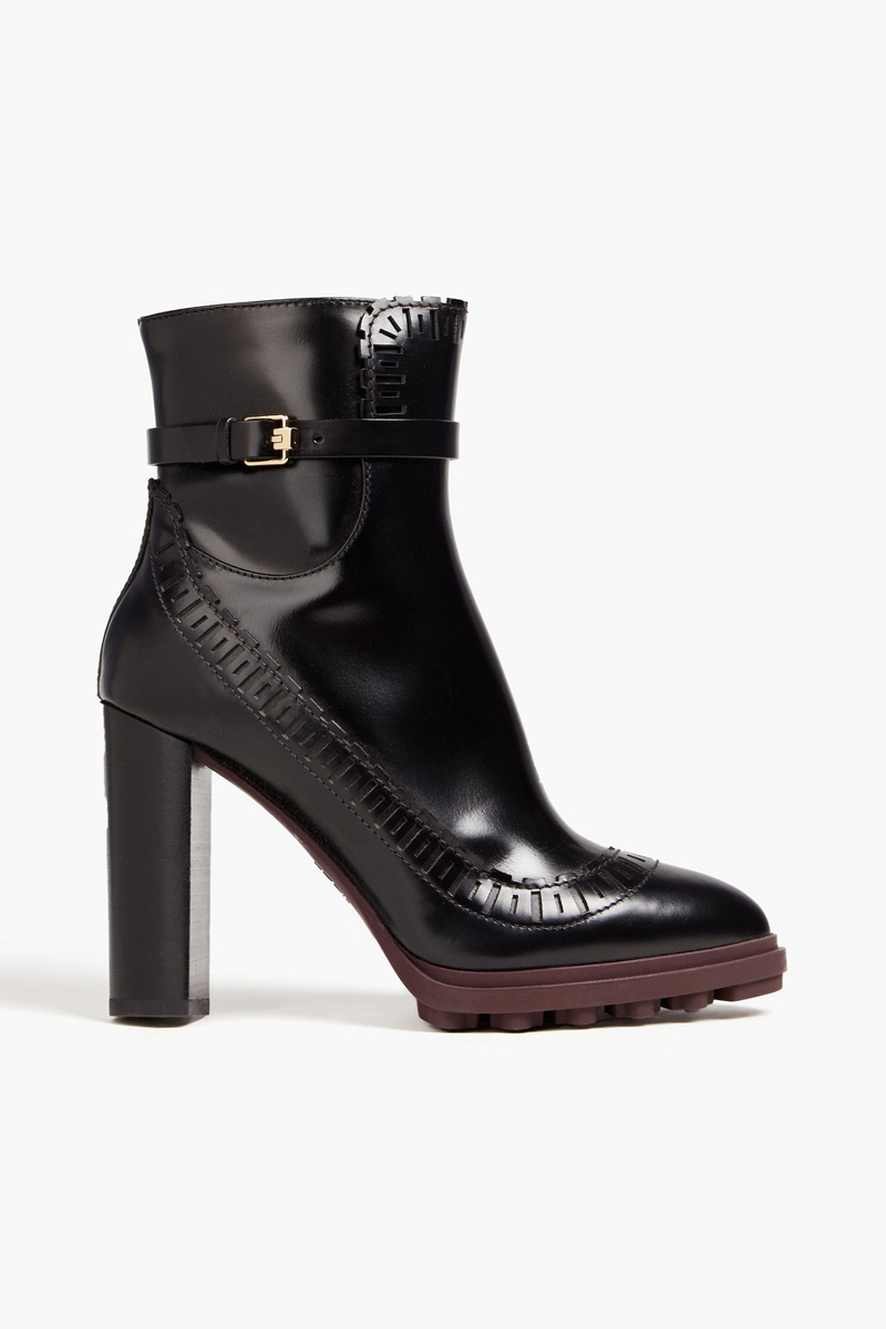 Tod's - Laser-cut leather ankle boots - Black - EU 38.5