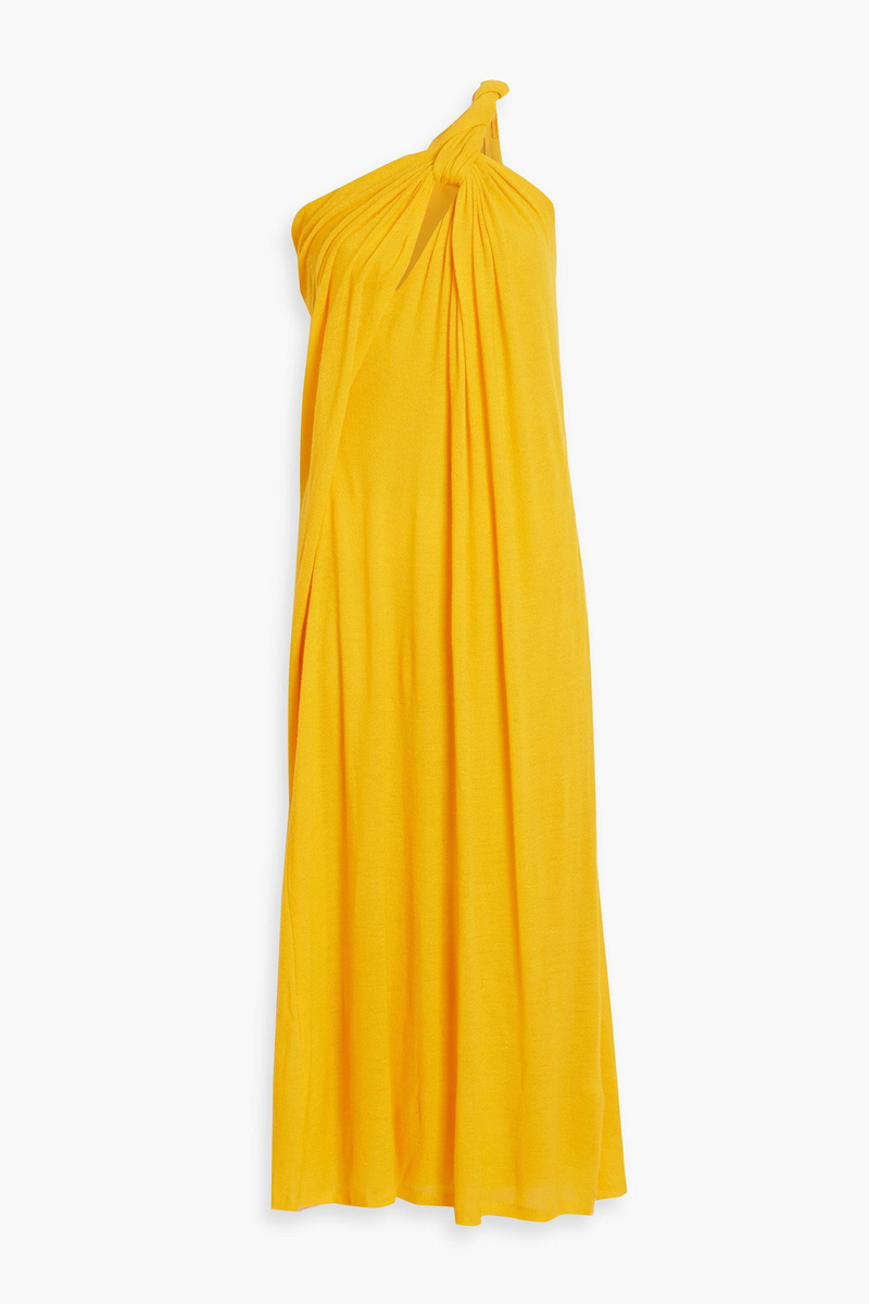 chloé - one-shoulder knotted pleated wool gown - yellow - fr 44