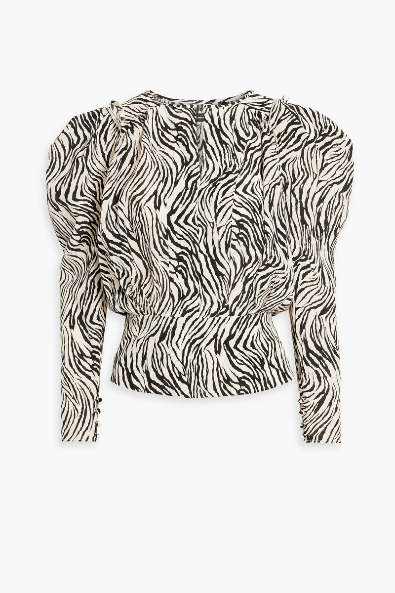 Isabel Marant - Zarga pleated zebra-print silk-blend crepe de chine blouse - Black - FR 42