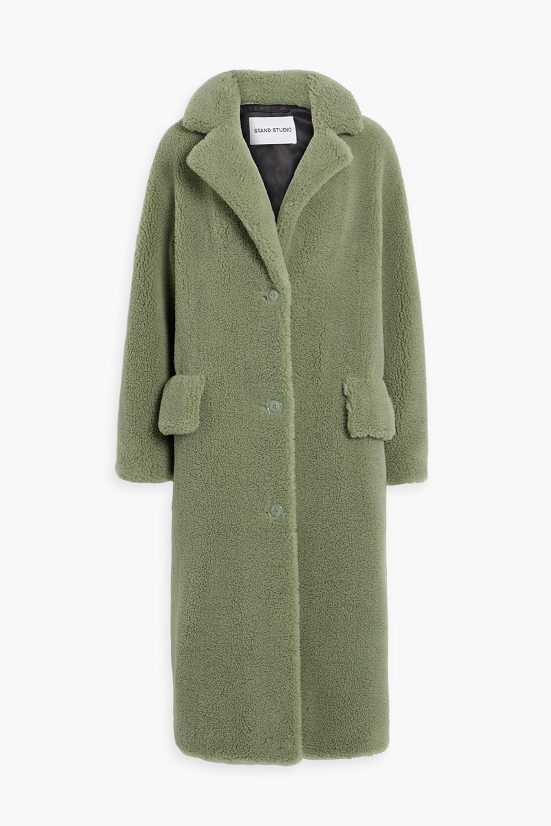 stand studio - tayla teddy fleece coat - green - fr 38