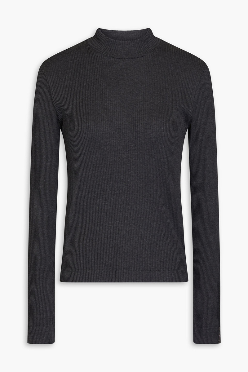 brunello cucinelli - bead-embellished ribbed cotton-jersey turtleneck top - gray - xxs