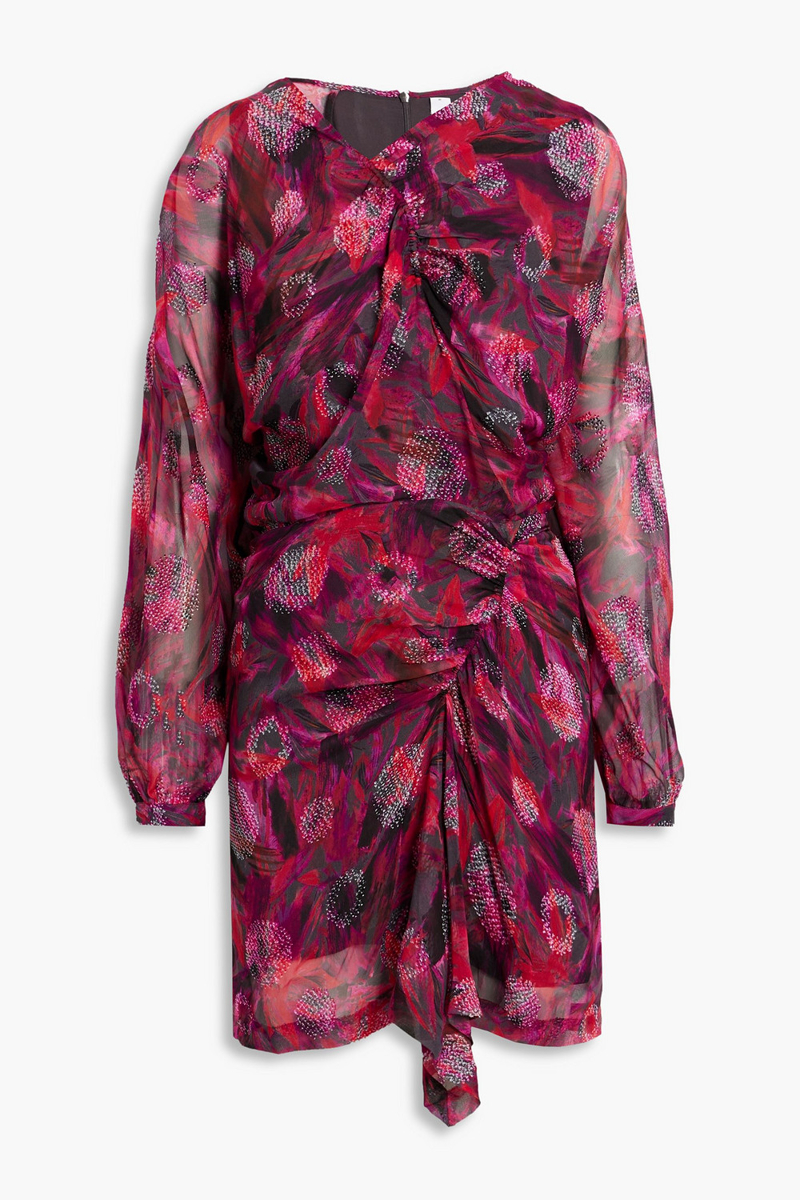 IRO - Paolina ruched printed fil coupé silk-blend chiffon mini dress - Pink - FR 38
