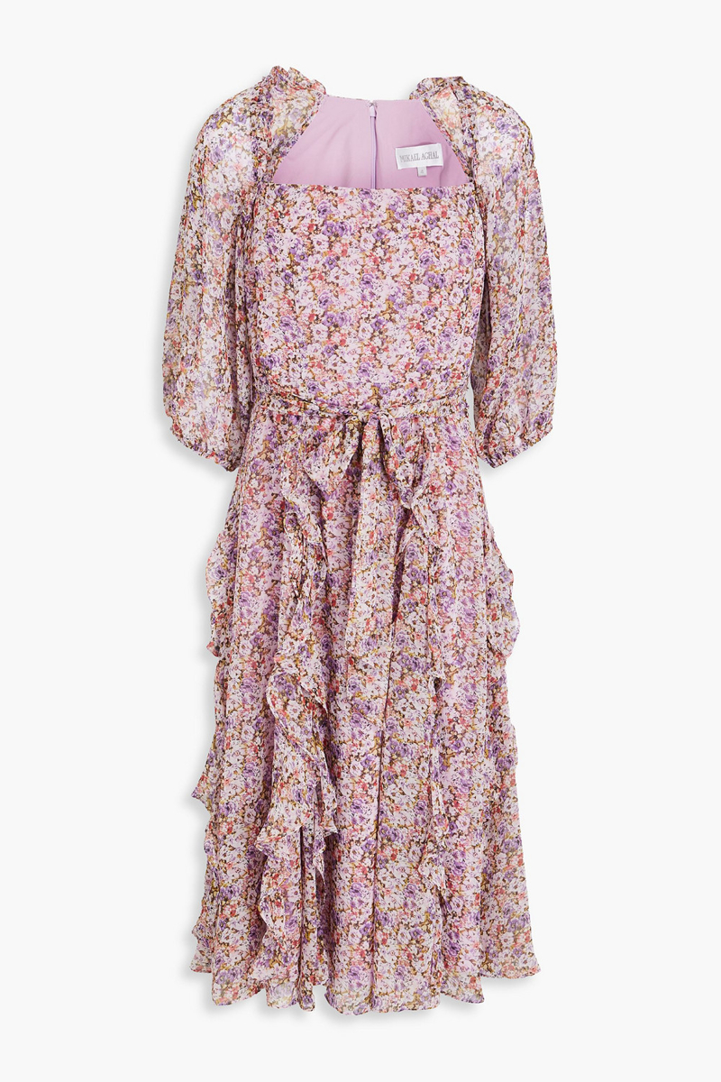 Mikael Aghal - Ruffled floral-print chiffon midi dress - Purple - US 4